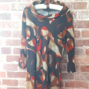 FOREVER Multicolor Brown & Orange Abstract Print Cowl Neck Shift Dress Juniors S